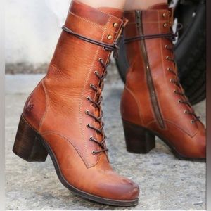 🐮 FRYE Cognac Leather Lace-Up Heel Gladiator Boots Size 10 Excellent Cond. 🐮